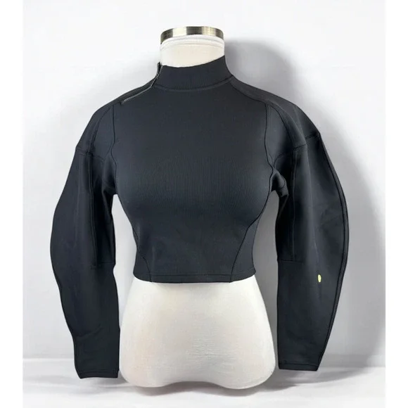 Lululemon Ribbed Luxtreme Wide Sleeve Pullover Black Crop Women's No Size Tag - Picture 14 of 15